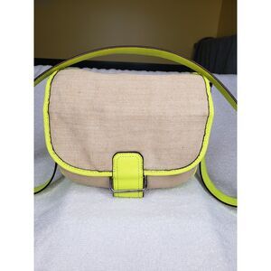 Gap Womens Crossbody Handbag Purse Jute Leather Canvas Tan Green Summer Spring